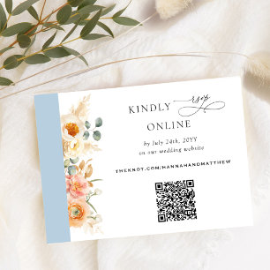 Elegant QR Code RSVP Peach and Blue Wedding Enclosure Card