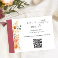 Elegant QR Code RSVP Peach and Burgundy Wedding