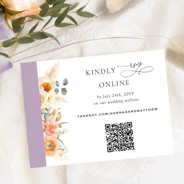 Elegant QR Code RSVP Peach and Lavender Wedding Enclosure Card (Creator Uploaded)
