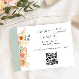 Elegant QR Code RSVP Peach and Sage Green Wedding Enclosure Card
