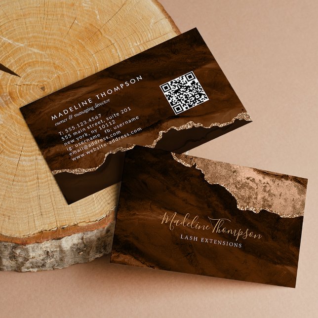 Elegant QR Code Rust Gold Marble Agate Geode Business Card (Creator Uploaded)