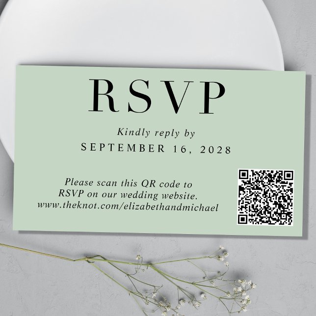 Elegant QR Code Sage Wedding RSVP Enclosure Card (Creator Uploaded)
