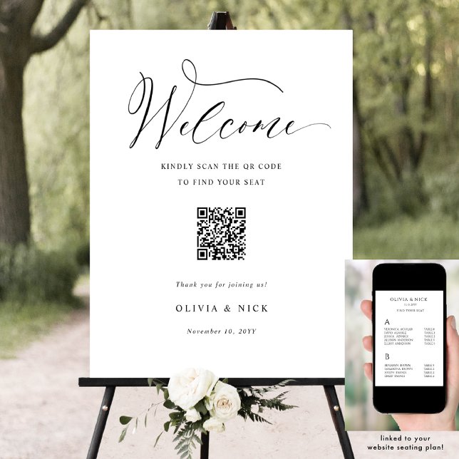 Elegant QR Code Seating Plan Wedding Welcome Sign (Creator Uploaded)