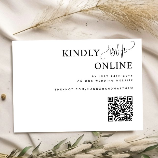 Elegant QR Code Wedding RSVP Online, Script Enclosure Card (Creator Uploaded)