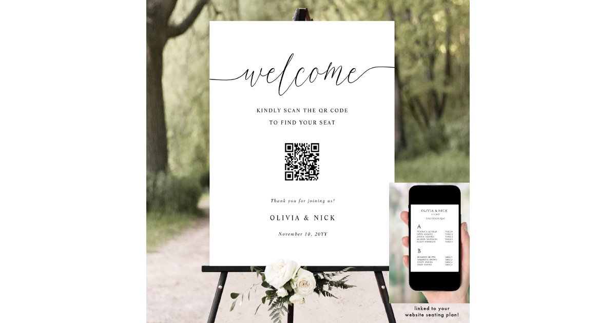 Welcome In Code Elegant QR Code Wedding Welcome Seating Chart | Zazzle