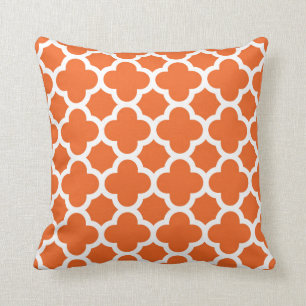 Elegant Quatrefoil Pattern in Orange and White Cushion