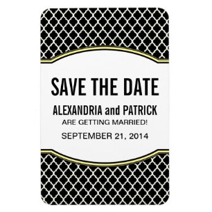 Elegant Quatrefoil Save the Date Magnet, Yellow Magnet
