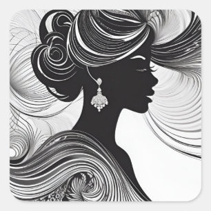 Elegant Queen African Silhouette Black & White Square Sticker