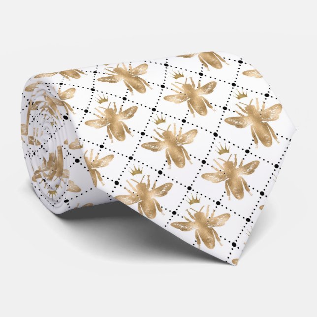 Elegant Queen Bee Honeycomb Pattern Neck Tie (Rolled)