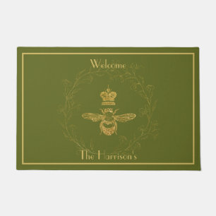 Elegant Queen Bee Leaf Wreath Door Mat