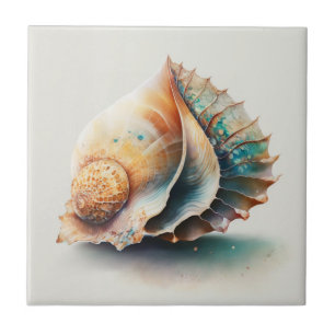 Elegant Queen Conch Shell Watercolor Tile