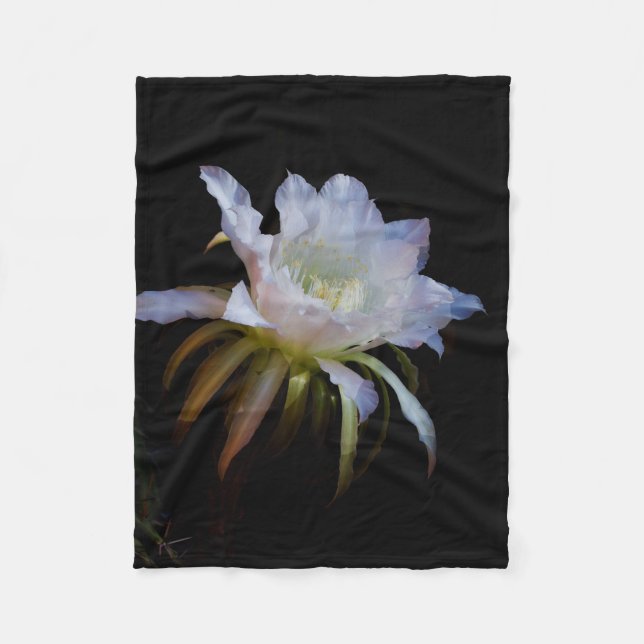Elegant Queen-of-the Night Cactus flower Fleece Blanket (Front)