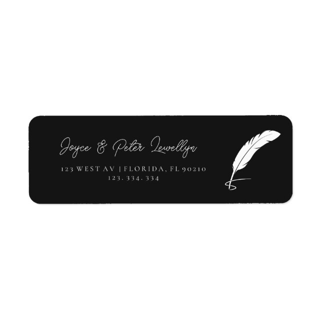 Elegant Quill Feather Return Address Labels Black (Front)