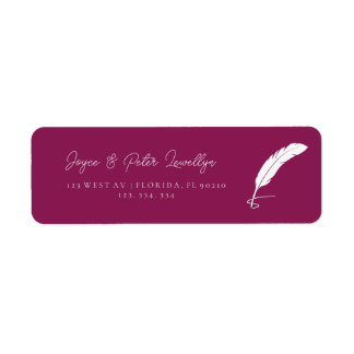 Elegant Quill Feather Return Address Labels Red
