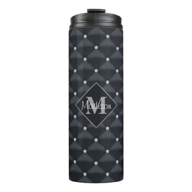 Elegant Quilted Black & Bling Personalised Thermal Tumbler (Front)