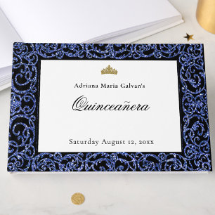 Elegant Quinceanera Blue Scrollwork Guest Book