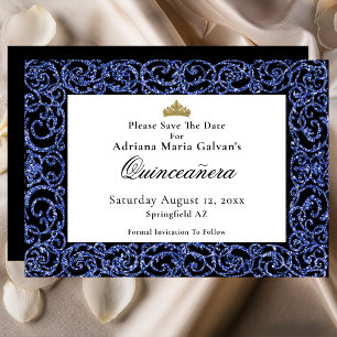 Elegant Quinceanera Blue Scrollwork Save The Date
