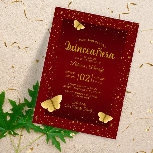 Elegant Quinceanera Burgundy And Gold Butterflies  Acrylic Invitations (Elegant Quinceanera Burgundy And Gold Butterflies Acrylic Invitations
)