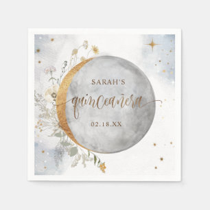 Elegant Quinceañera Celestial Moon and Stars Napkin