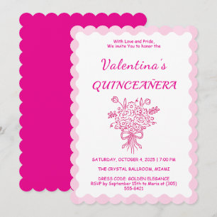 Elegant Quinceañera Floral Bouquet Pink & White Invitation