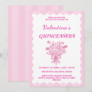 Elegant Quinceañera Floral Bouquet Pink & White Invitation