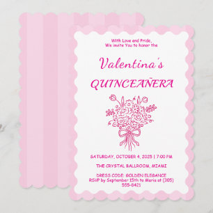 Elegant Quinceañera Floral Bouquet Pink & White Invitation