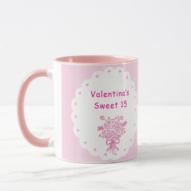 Elegant Quinceañera Floral Bouquet | Pink & White  Mug (Left)
