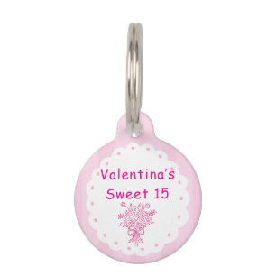 Elegant Quinceañera Floral Bouquet Pink & White Pet Tag