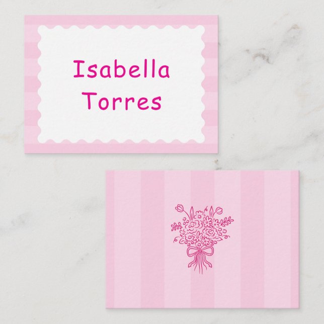 Elegant Quinceañera Floral Bouquet | Pink & White  Place Card (Front/Back)
