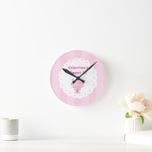 Elegant Quinceañera Floral Bouquet   Pink & White  Round Clock