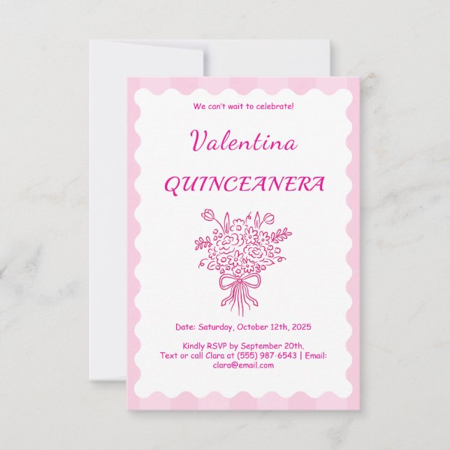 Elegant Quinceañera Floral Bouquet | Pink & White  RSVP Card (Front)
