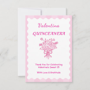 Elegant Quinceañera Floral Bouquet Pink & White Thank You Card