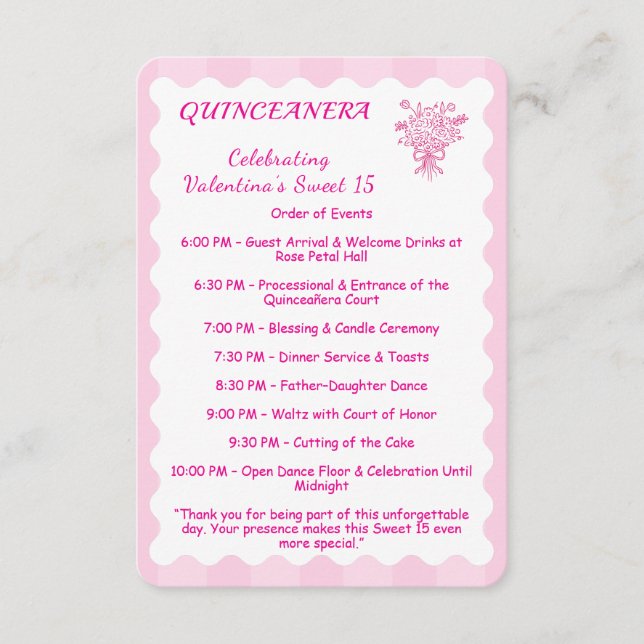 Elegant Quinceañera Floral Bouquet | PROGRAMM Enclosure Card (Front)