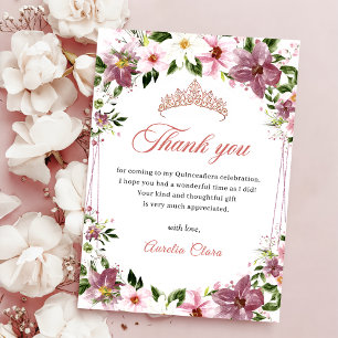 Elegant Quinceañera Floral Butterflies Thank You Card