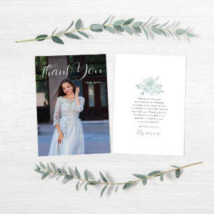 Elegant Quinceanera Floral Script Thank You Photo Invitation