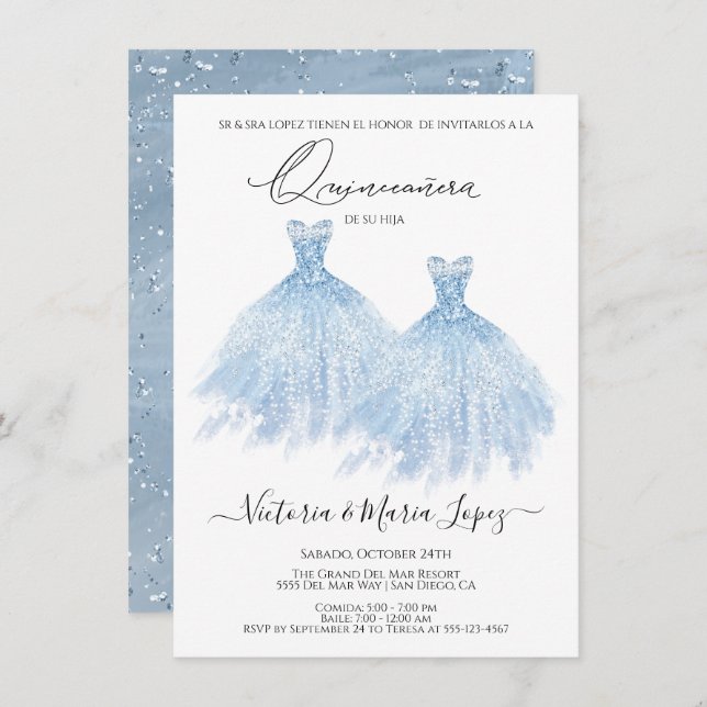 Elegant Quinceañera Glitter Sparkle Spanish Quince Invitation (Front/Back)