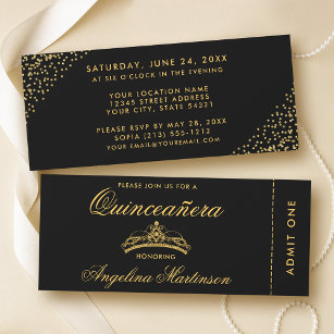 Elegant Quinceanera Gold and Black Ticket Invitation