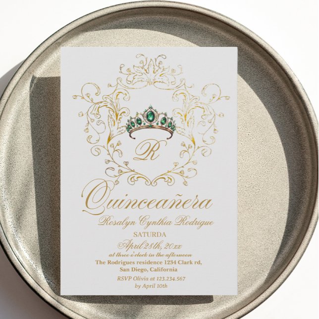 Elegant Quinceanera Gold White Invitation (Creator Uploaded)