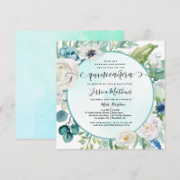 Elegant Quinceañera in Aqua Turquoise Teal Floral 