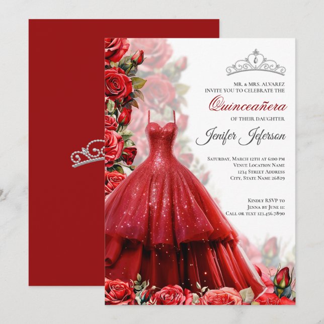 Elegant Quinceanera Invitation (Front/Back)