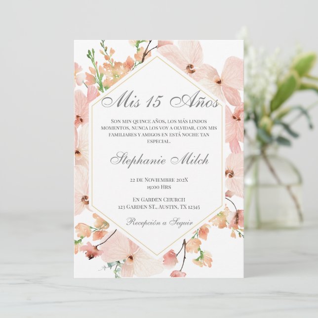 Elegant Quinceañera Invitation (Standing Front)