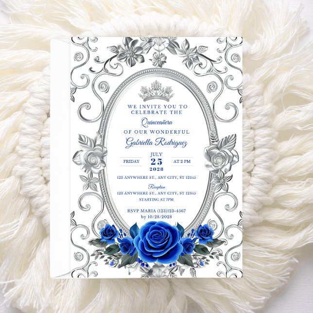 Elegant Quinceañera Invitation Floral Blue Z3 (Creator Uploaded)