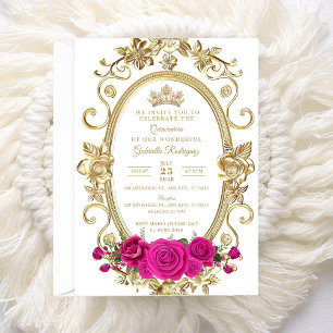 Elegant Quinceañera Invitation Floral Gold Pink Z5