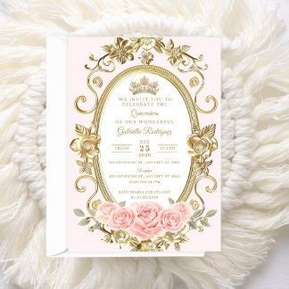 Elegant Quinceañera Invitation Floral Pink
