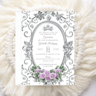 Elegant Quinceañera Invitation Floral Purple Z4