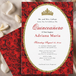 Elegant Quinceanera Invitation Gold Red Floral 