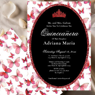 Elegant Quinceanera Invitation Red Butterflies
