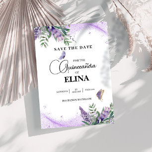 Elegant Quinceañera Lilac Lavender Butterfly Save The Date