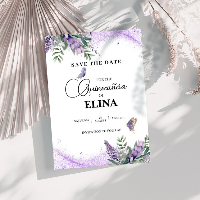 Elegant Quinceañera Lilac Lavender Butterfly Save The Date (Creator Uploaded)