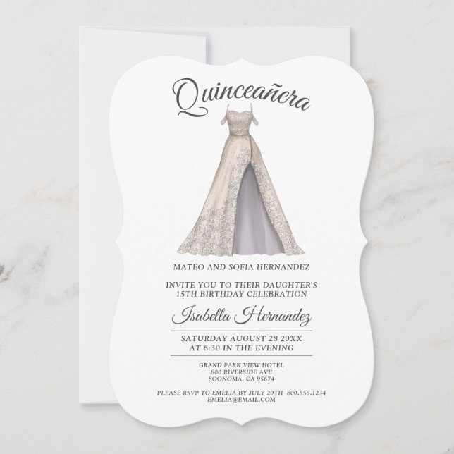 Elegant Quinceanera Mis Quince Glitter Gown Party  Invitation (Front)